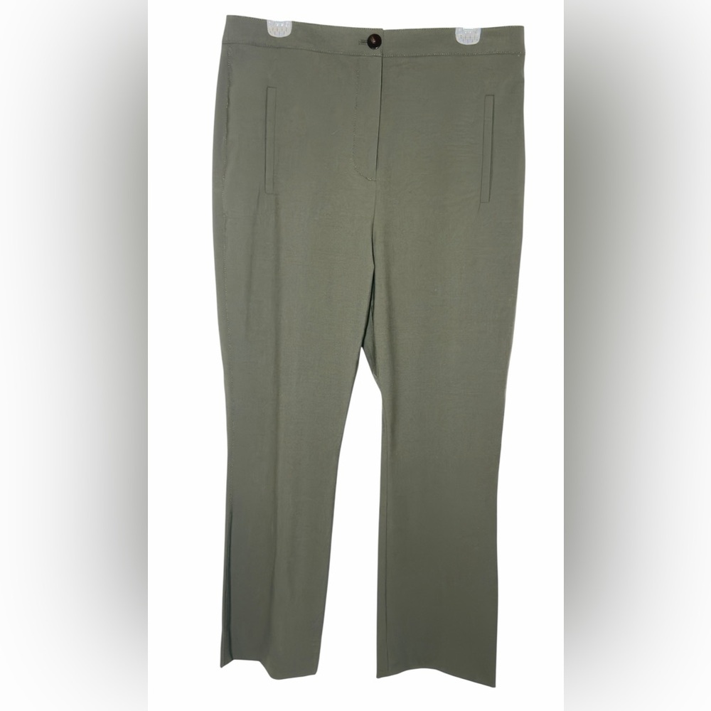 Veronica Beard Arte High Rise Cropped Wool Blend Pants Olive Size 12 - Picture 12 of 13